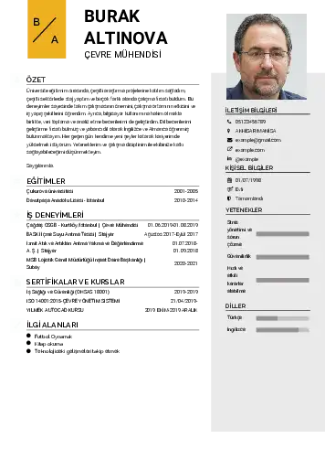 Çevre Mühendisi CV Örnekleri cv indir
